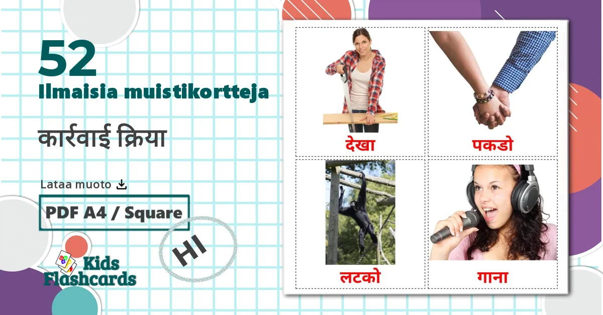 52 कार्रवाई क्रिया lasten kuvakortit