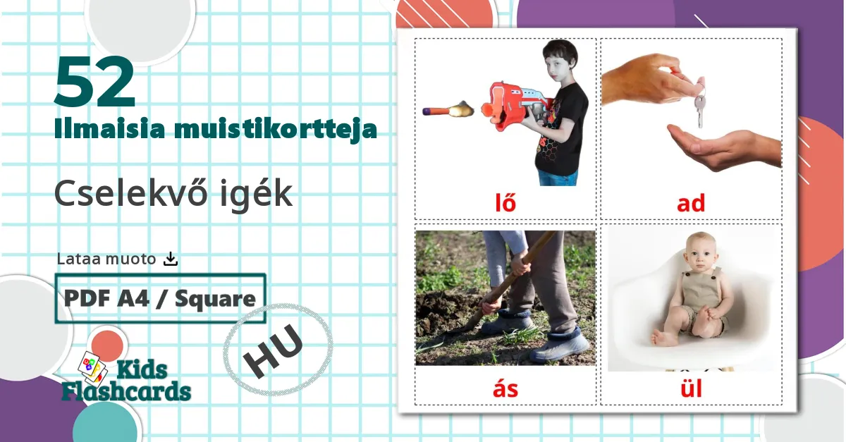 52 Cselekvő igék lasten kuvakortit
