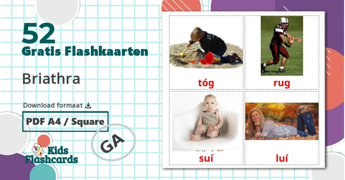 52 Werkwoorden Leerkaarten voor kinderen