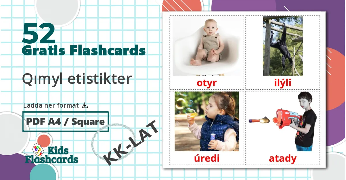 52 Qımyl etіstіkter bildkort för barn
