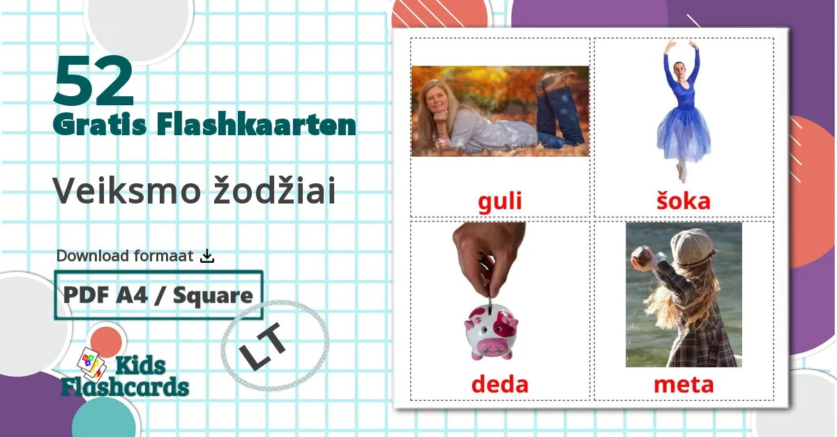 52 Veiksmo žodžiai flashcards