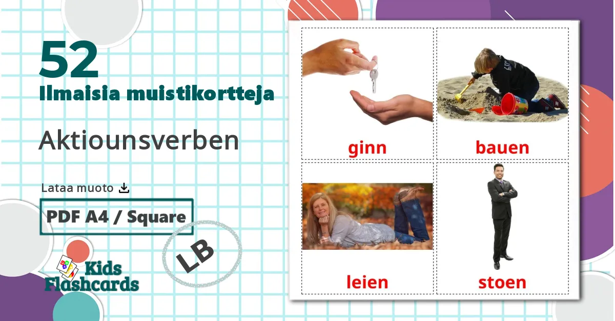 52 Aktiounsverben lasten kuvakortit