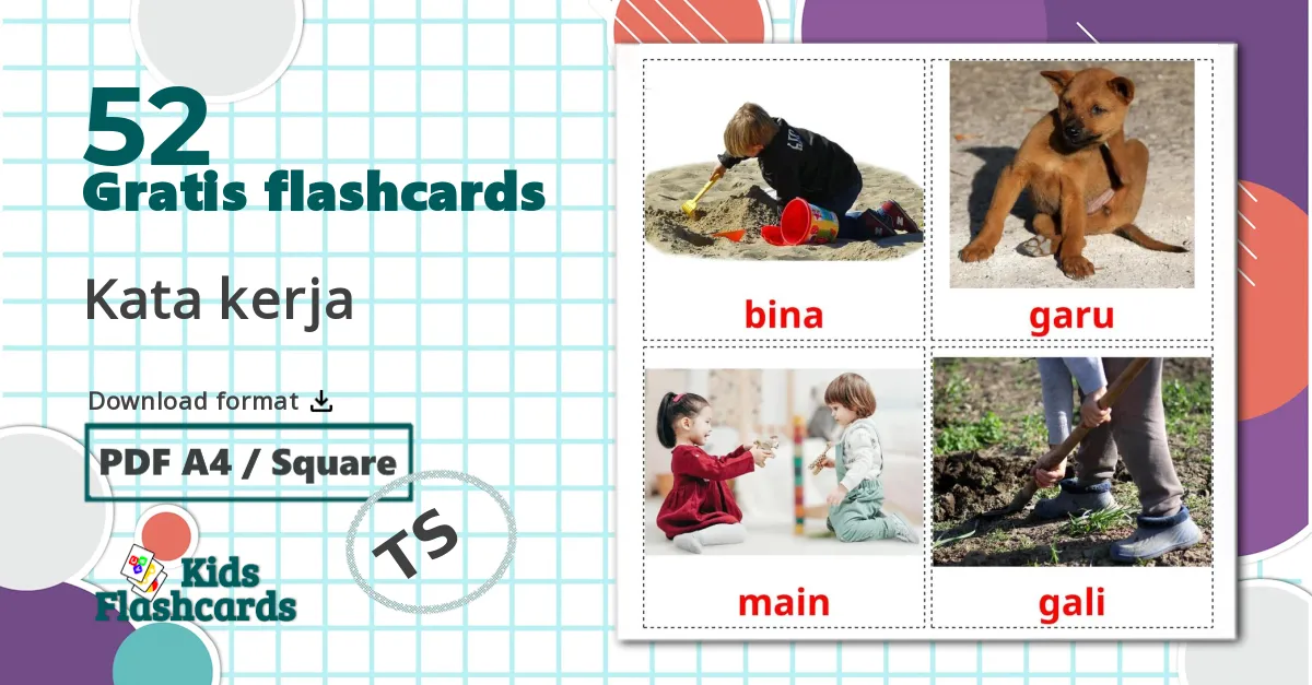 52 Kata kerja billedkort for børn