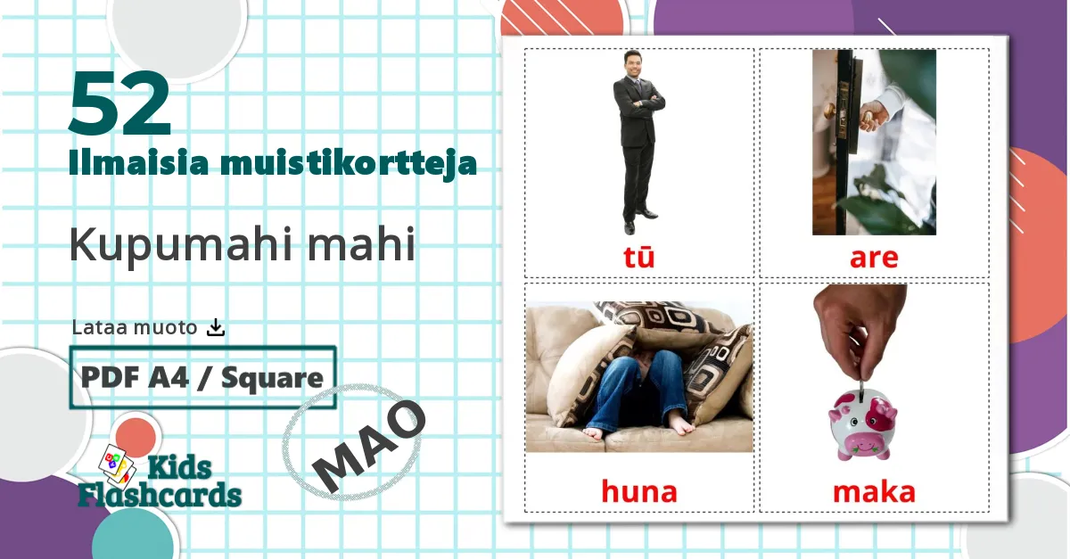 52 Kupumahi mahi lasten kuvakortit