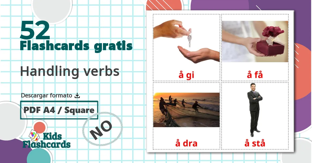 52 tarjetas didacticas de Handling verbs