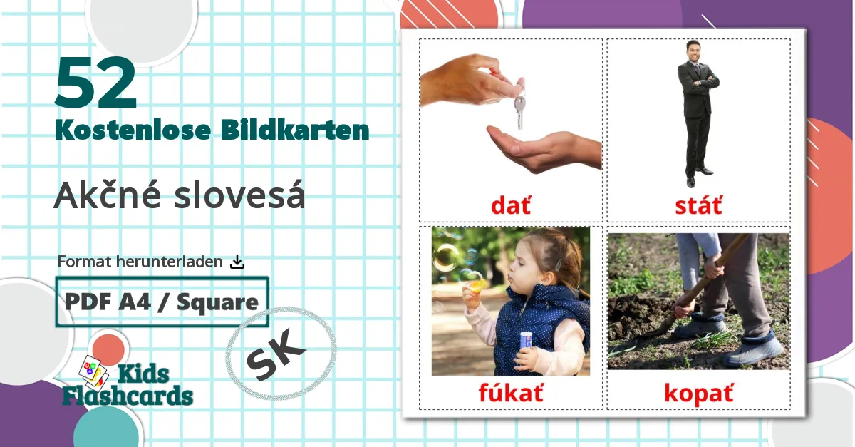 52 Bildkarten für Akčné slovesá