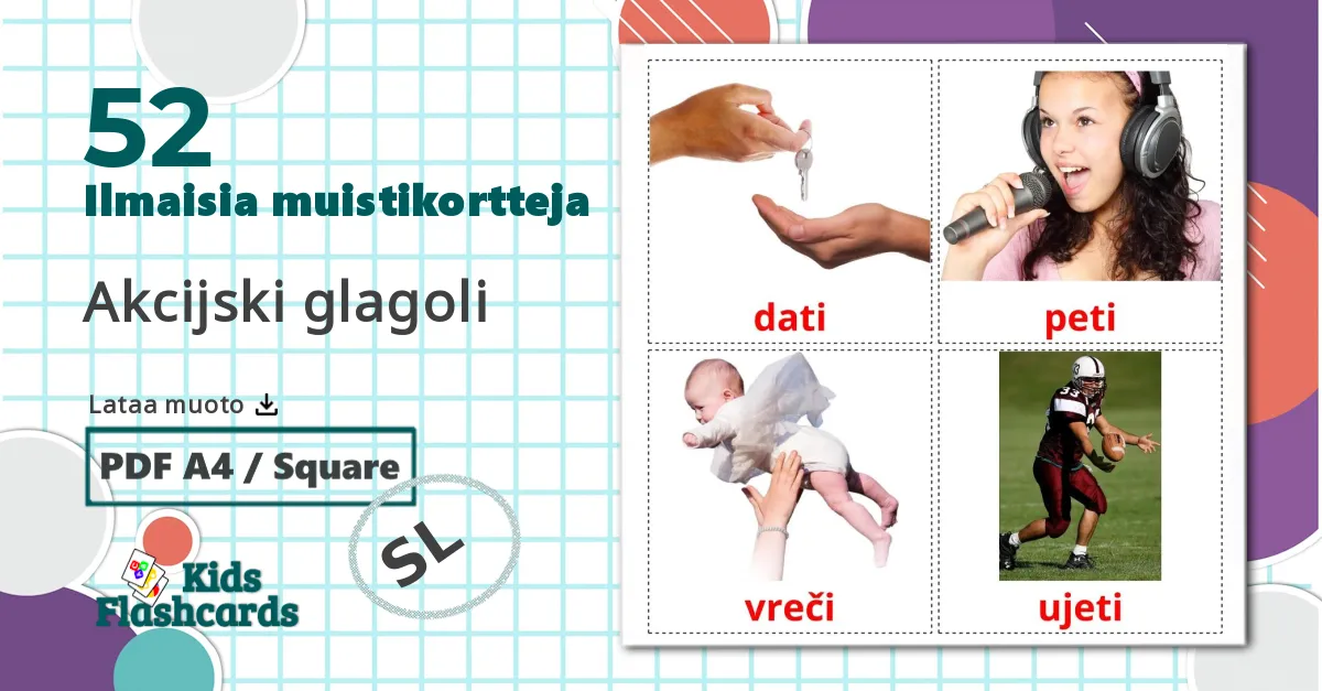 52 Akcijski glagoli lasten kuvakortit