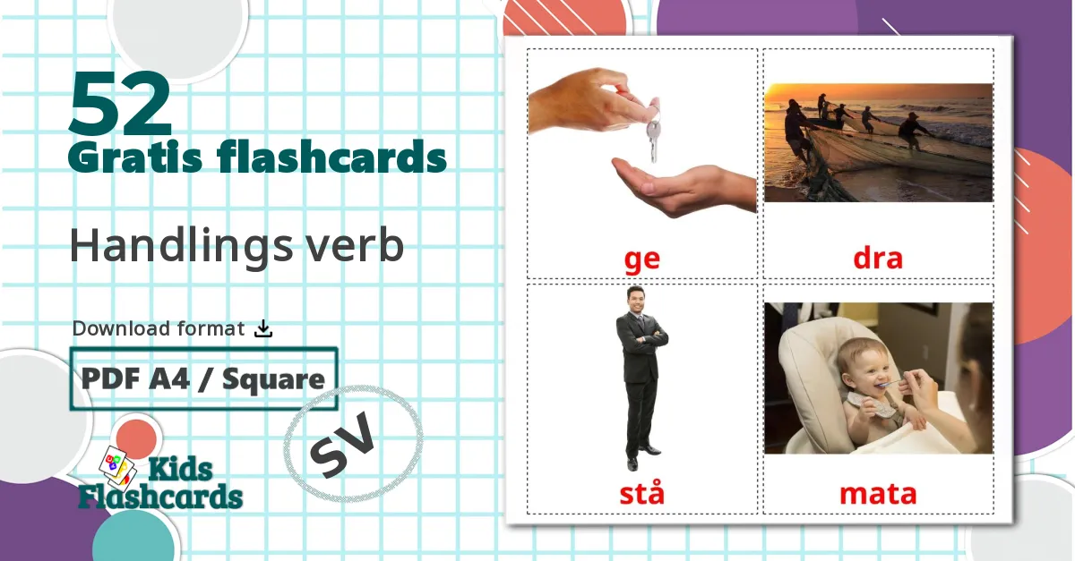 52 Handlings verb billedkort for børn