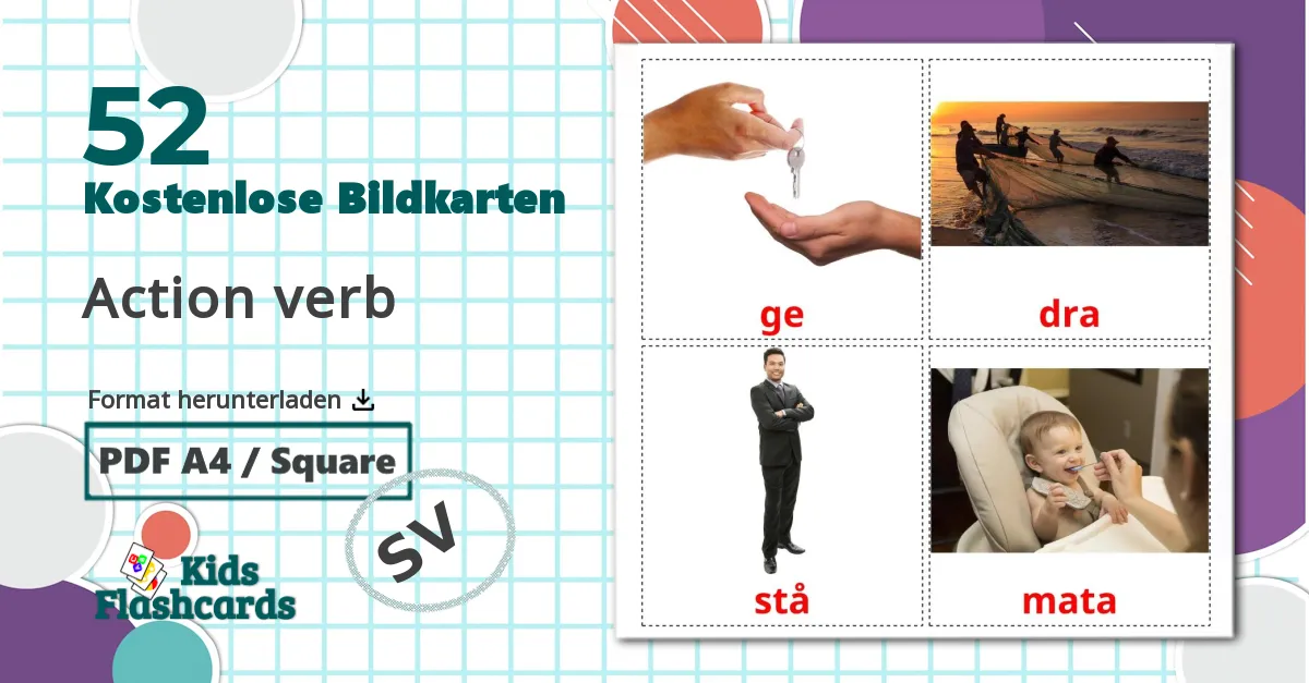 52 Bildkarten für Action verb