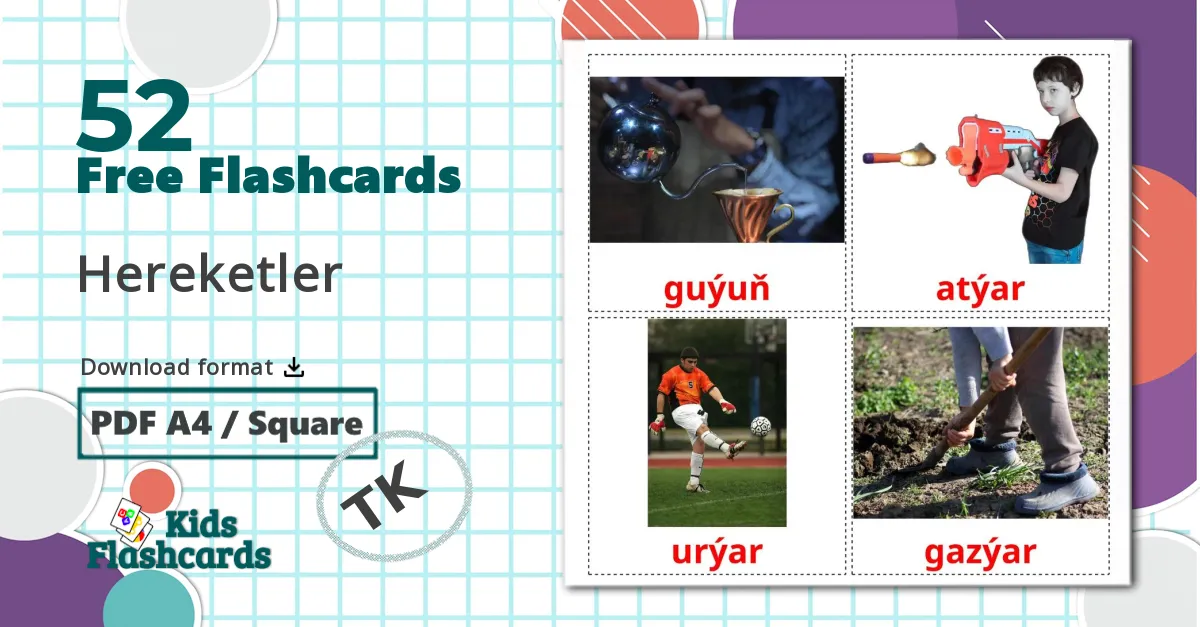 52 Action verbs bildkort för barn
