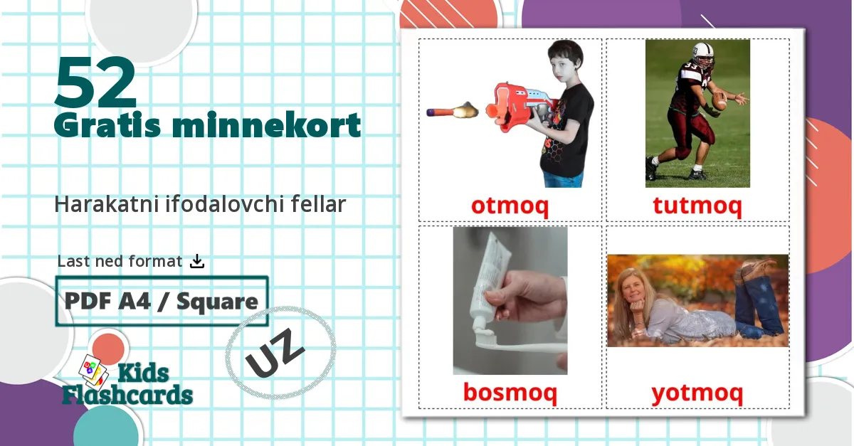 52 Harakatni ifodalovchi fellar bildekort