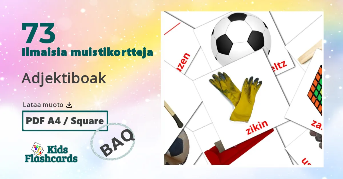 73 Adjektiboak lasten kuvakortit