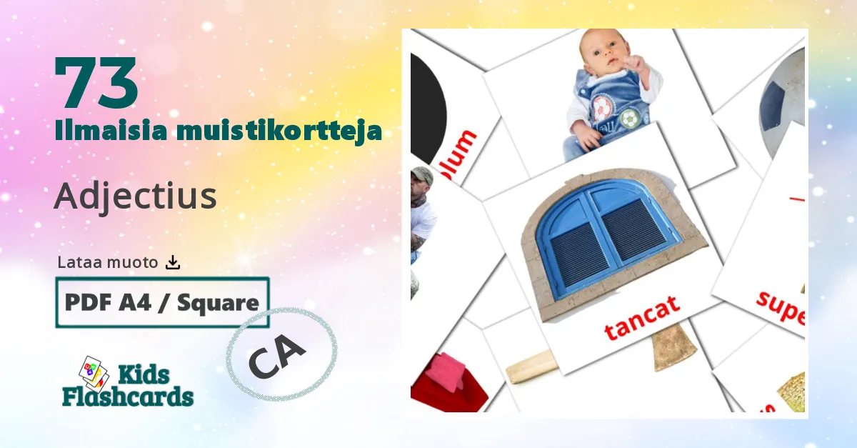 Adjectius – lasten kuvakortit catalanksi sanastoon