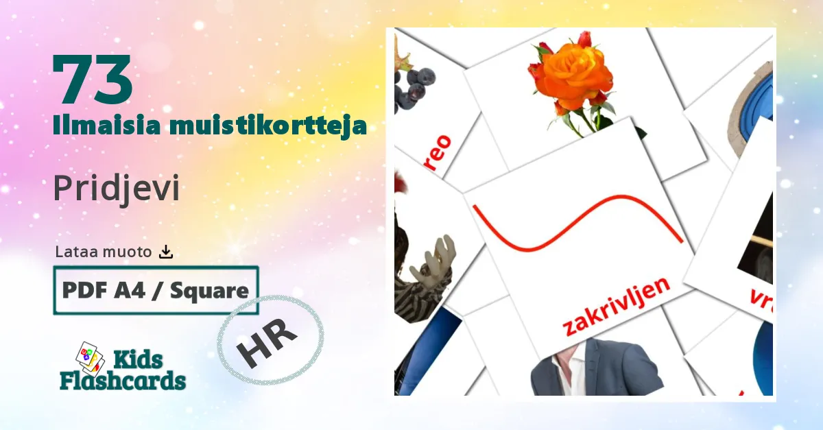 Pridjevi – lasten kuvakortit kroaattiksi sanastoon