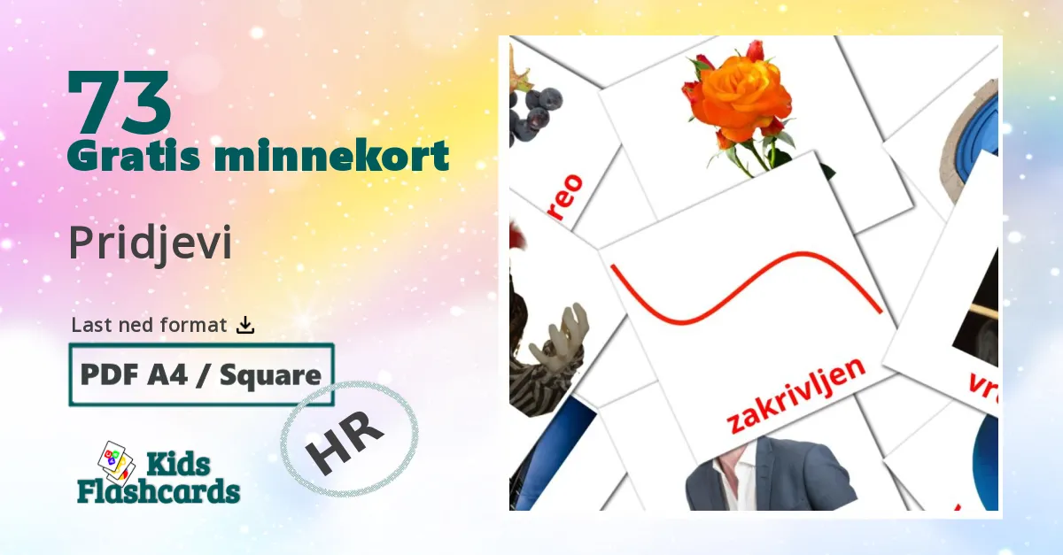 Pridjevi bildekort for barn på kroatisk