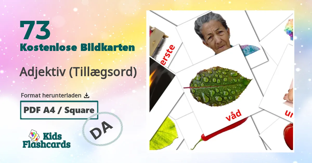 73 Bildkarten für Adjektiv (Tillægsord)