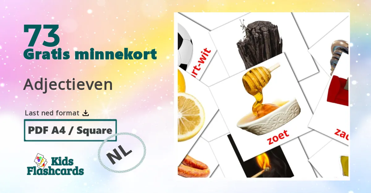 Adjectieven bildekort for barn på nederlandsk