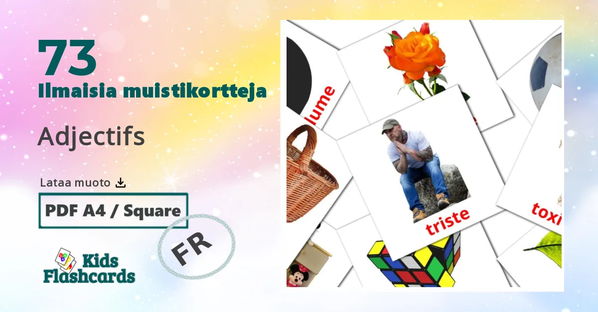 Adjectifs – lasten kuvakortit ranskalaiseksi sanastoon
