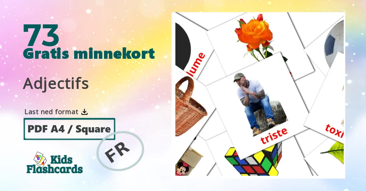 Adjectifs bildekort for barn på fransk