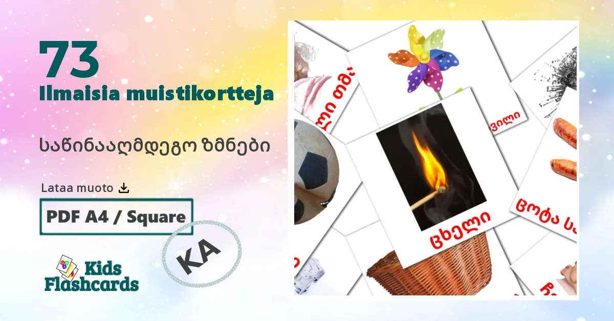 საწინააღმდეგო ზმნები – lasten kuvakortit georgialaiseksi sanastoon