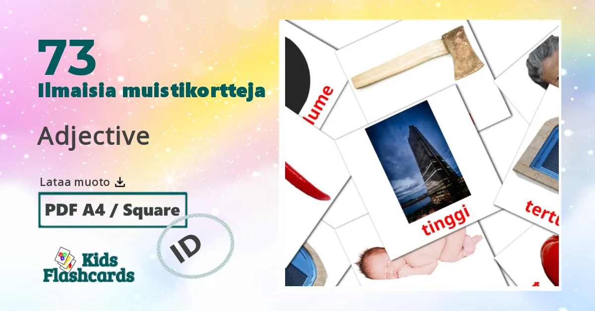 Adjective – lasten kuvakortit indonesialaiseksi sanastoon