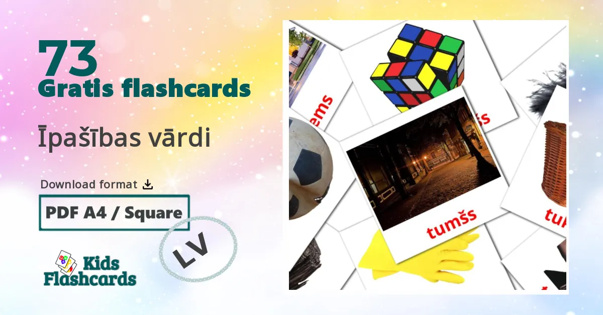 Īpašības vārdi latvisk ordforråd billedkort for børn
