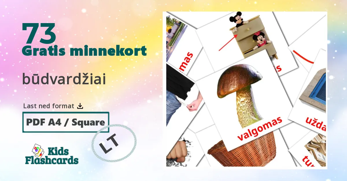būdvardžiai bildekort for barn på litauisk
