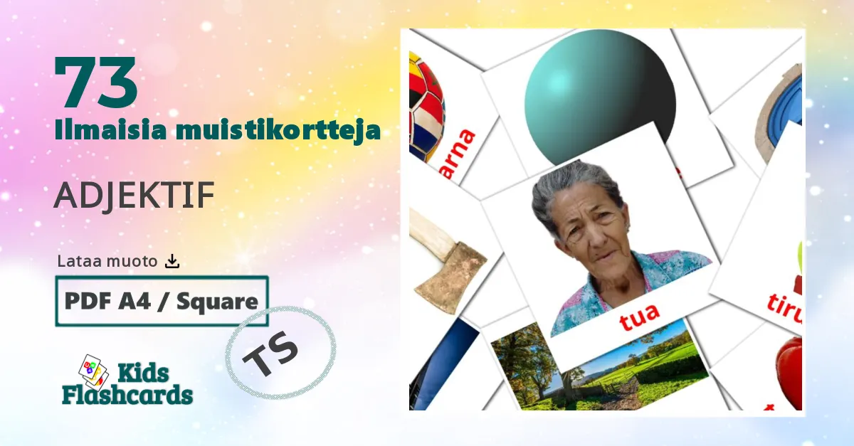 ADJEKTIF – lasten kuvakortit malaijiksi sanastoon