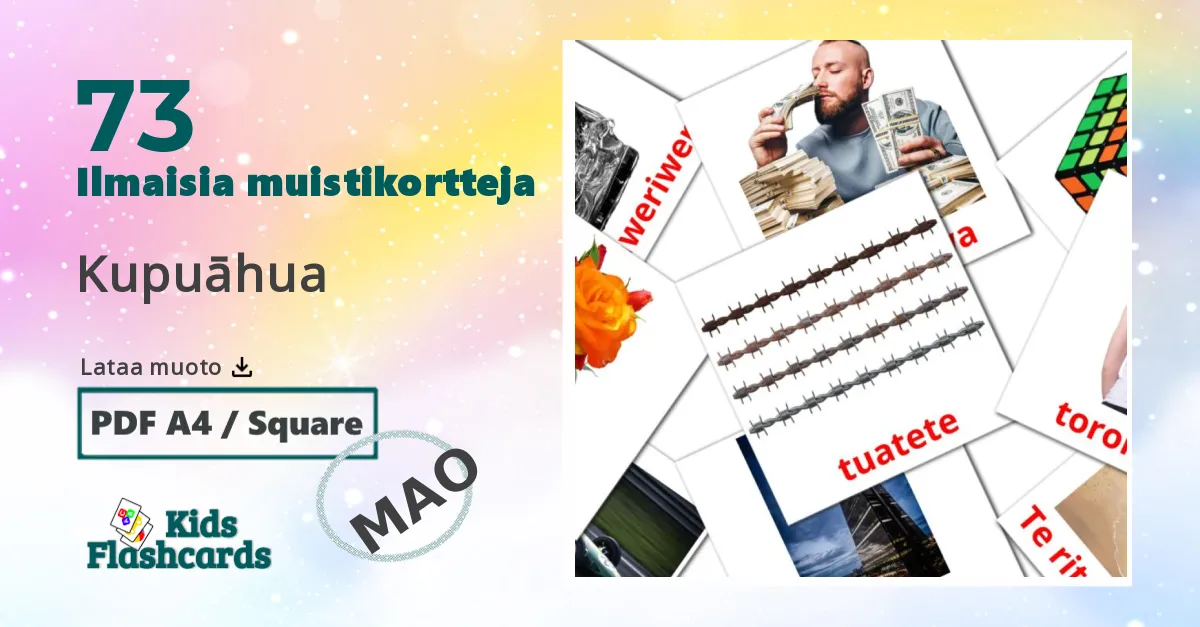 Kupuāhua – lasten kuvakortit maoriksi sanastoon