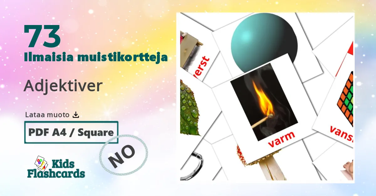 Adjektiver – lasten kuvakortit norjanksi sanastoon