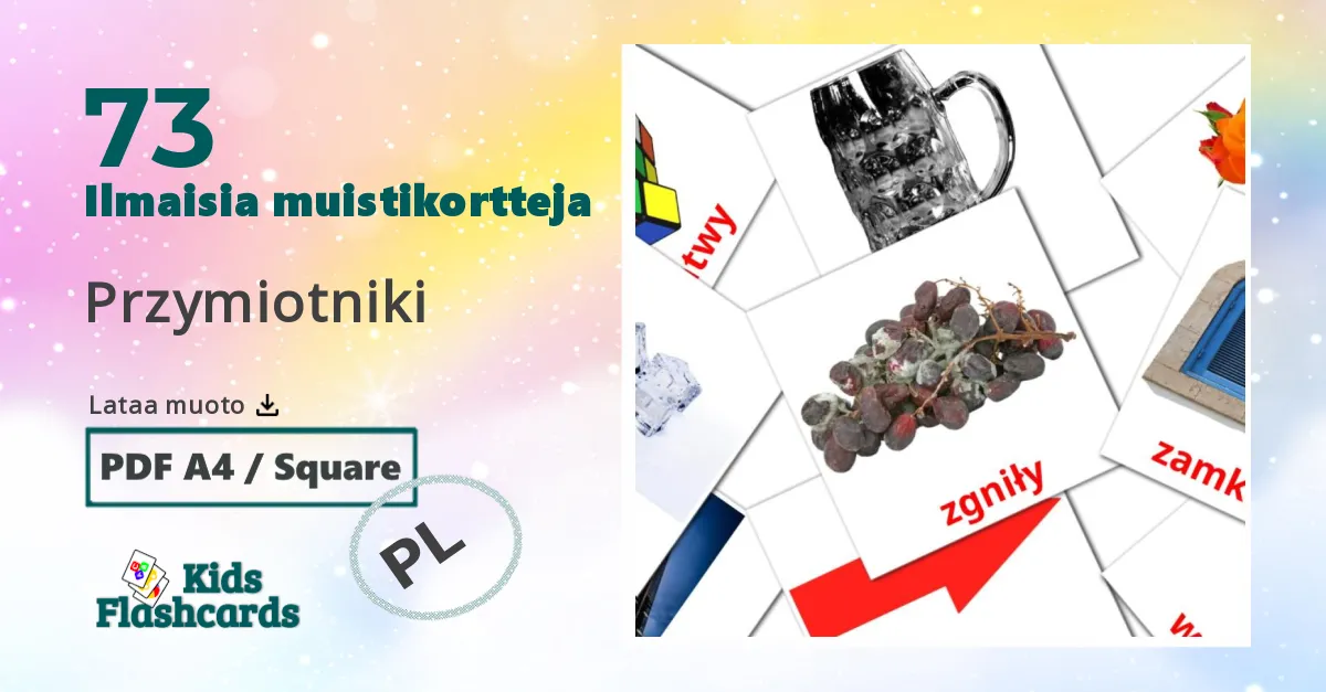 Przymiotniki – lasten kuvakortit puolanksi sanastoon