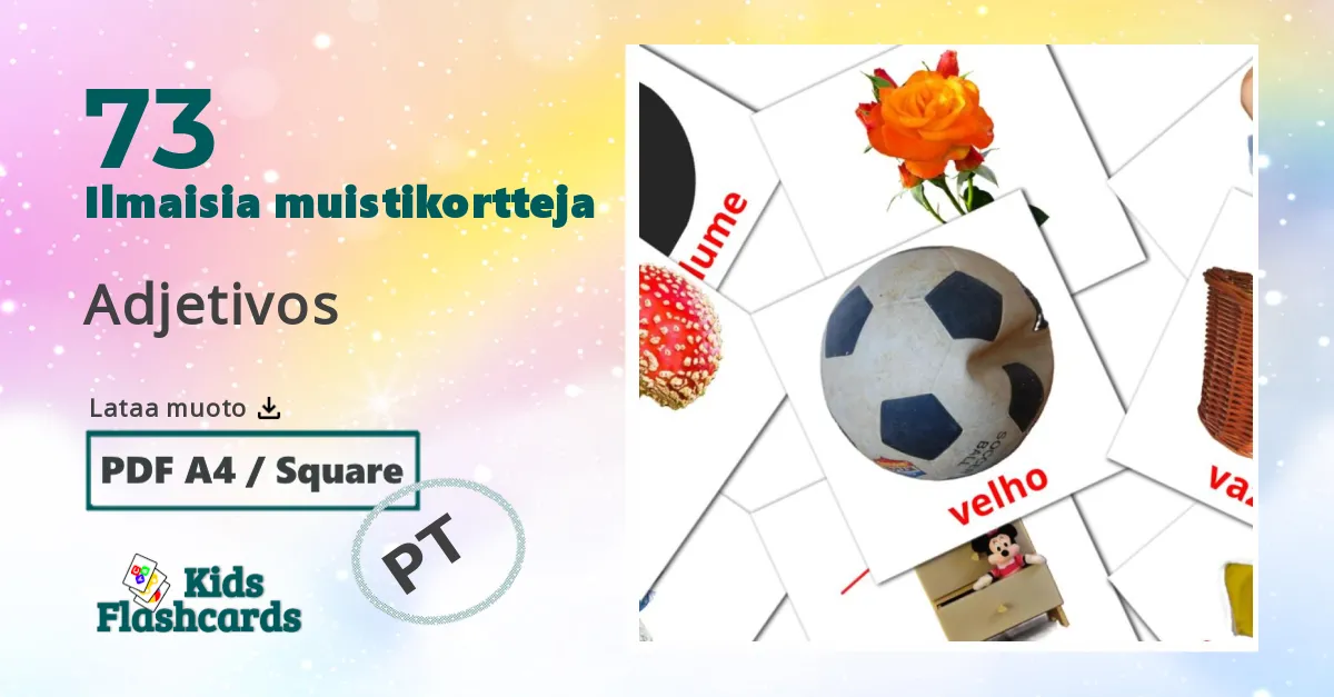 Adjetivos – lasten kuvakortit portugalinksi sanastoon