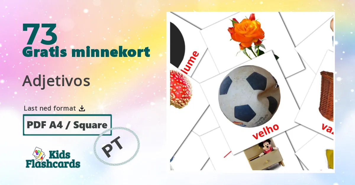 Adjetivos bildekort for barn på portuguese