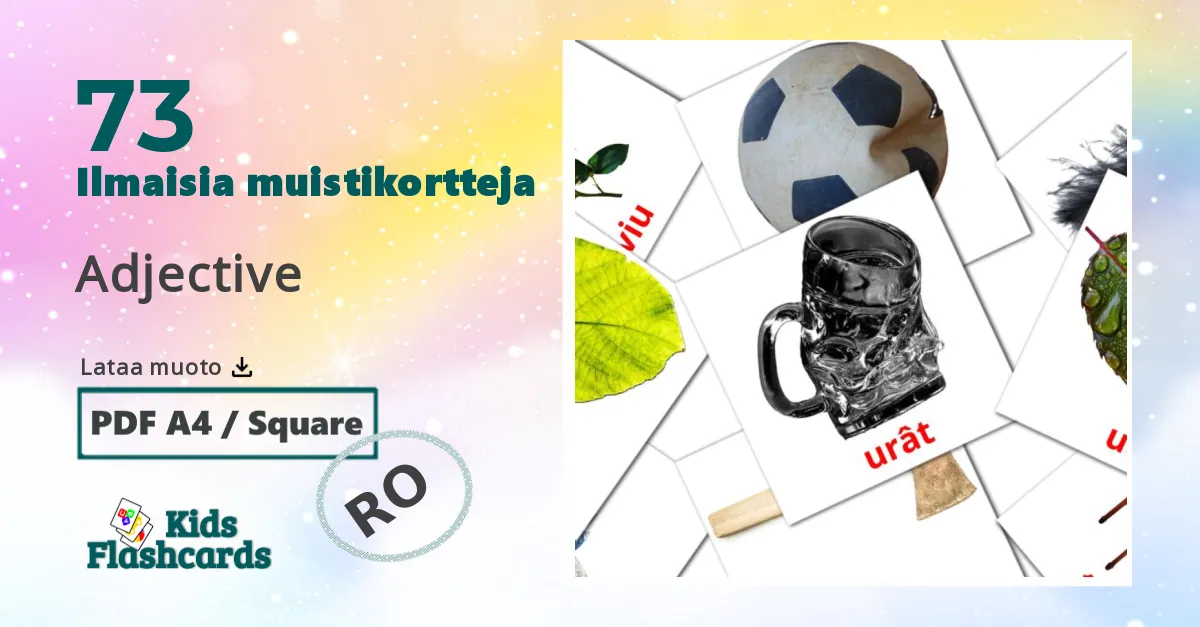 Adjective  – lasten kuvakortit romanianksi sanastoon