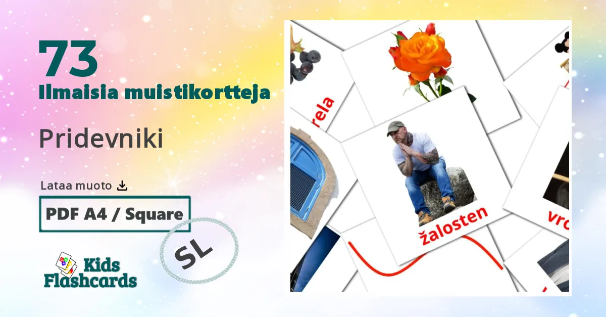 Pridevniki – lasten kuvakortit slovenianksi sanastoon