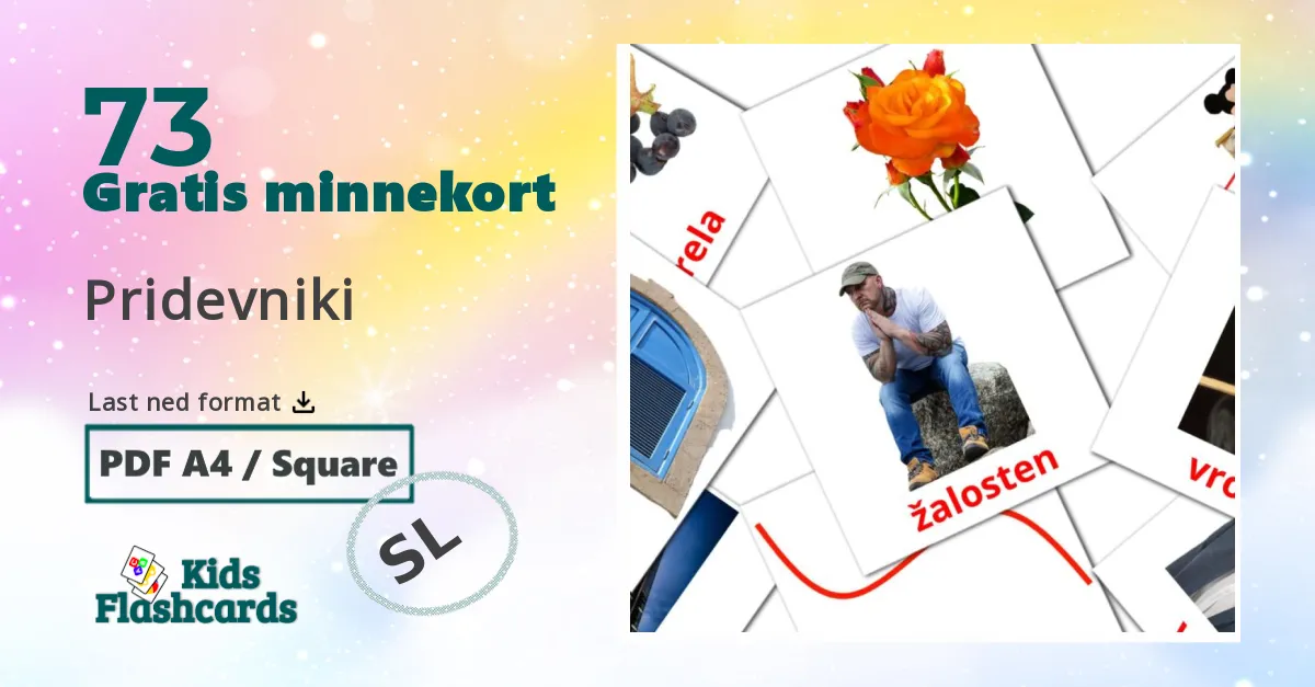 Pridevniki bildekort for barn på slovensk
