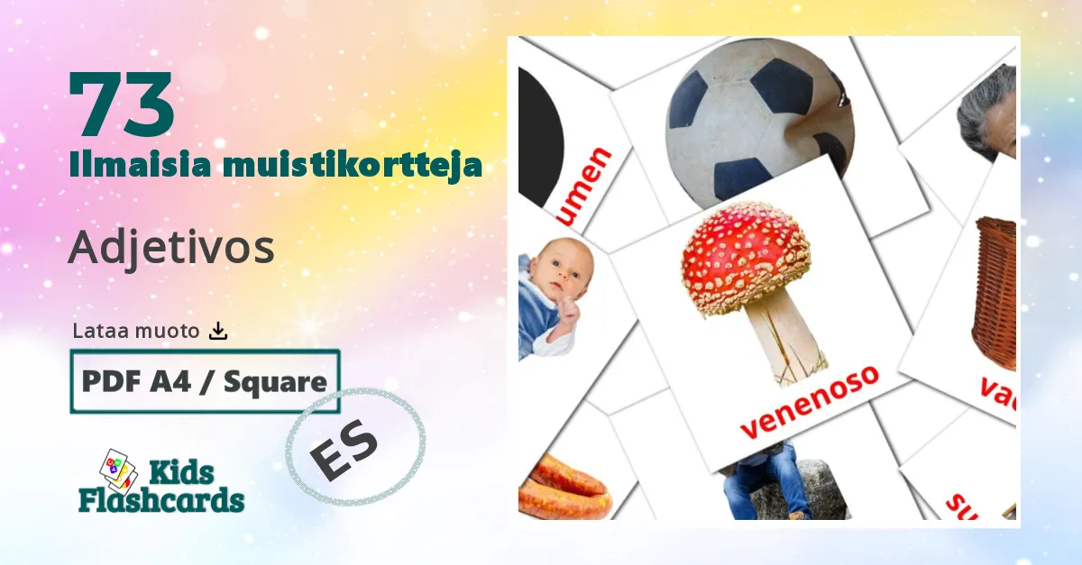 Adjetivos  – lasten kuvakortit espanjaksi sanastoon