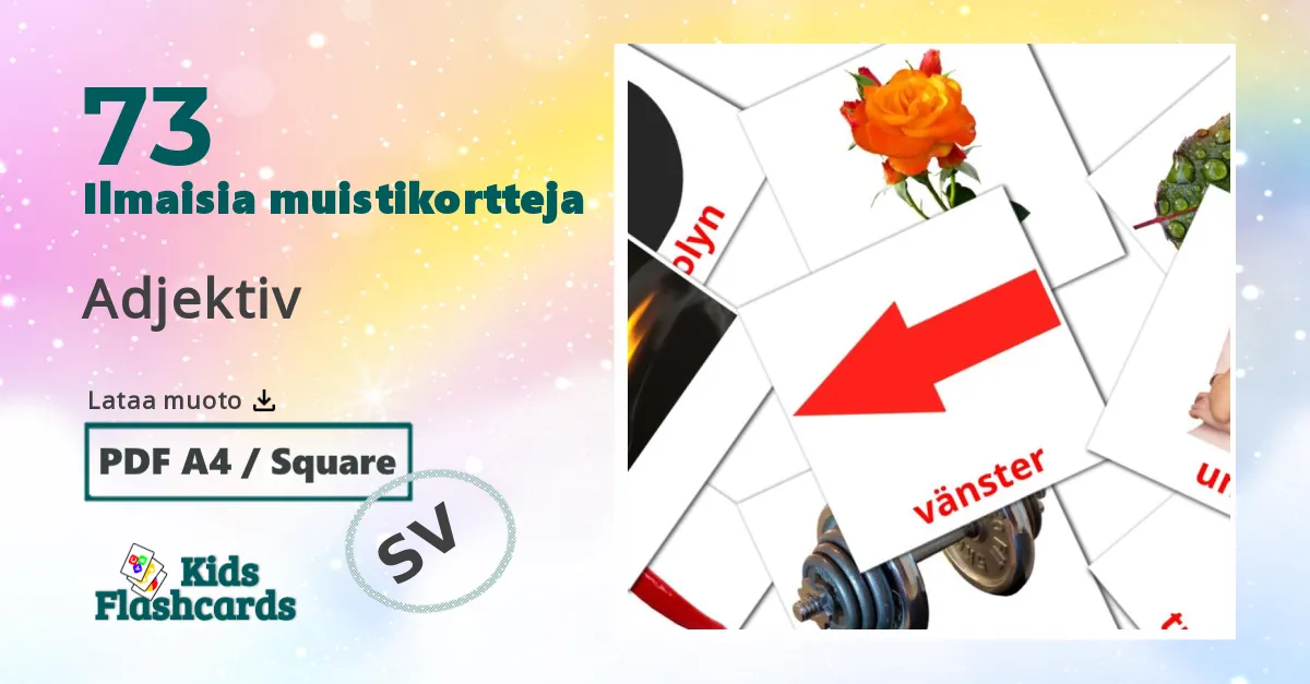 73 Adjektiv lasten kuvakortit