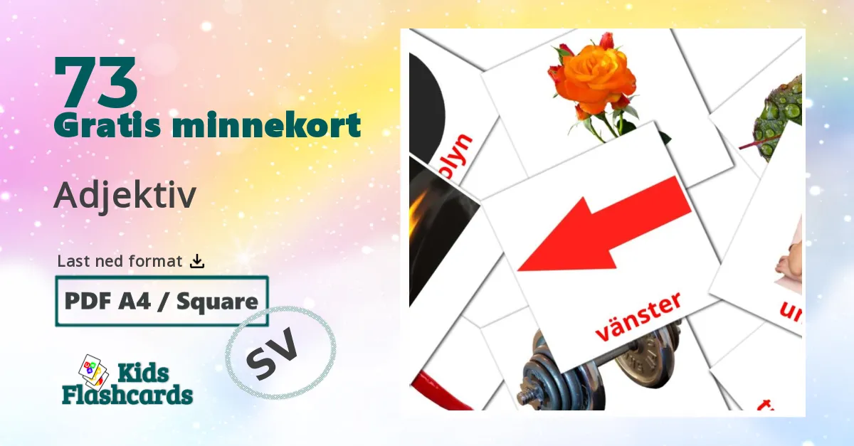 Adjektiv bildekort for barn på svensk