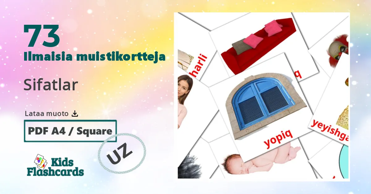 Sifatlar – lasten kuvakortit uzbekkiksi sanastoon