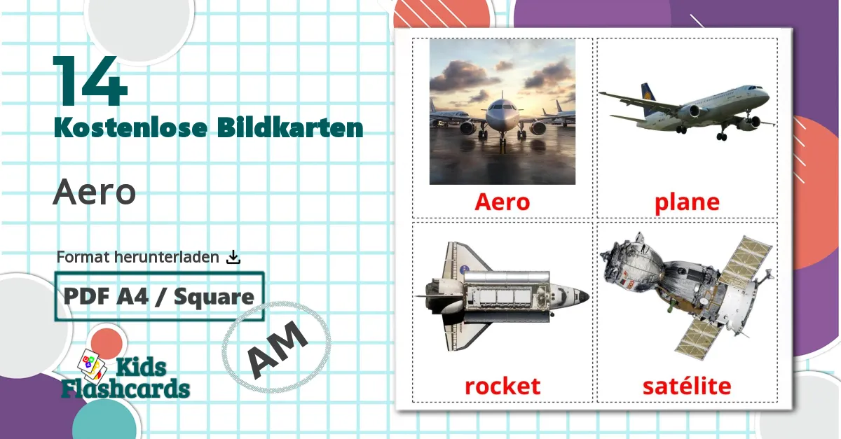 14 Bildkarten für Flugzeuge