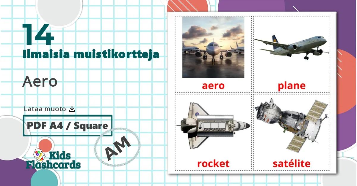 14 Lentokone lasten kuvakortit