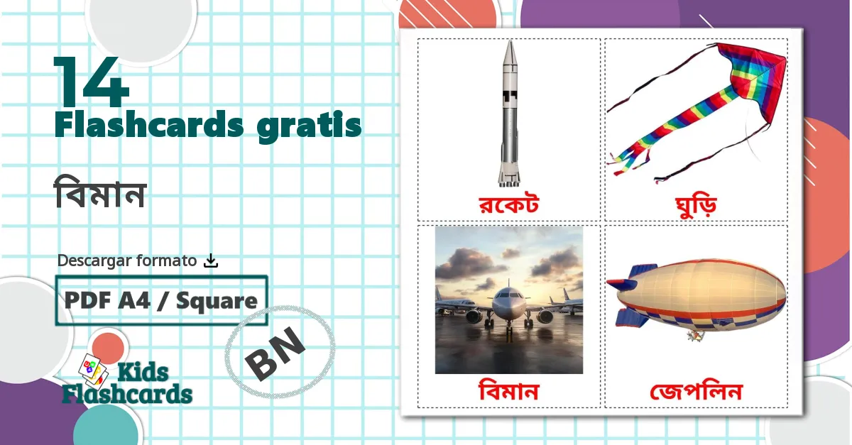 14 tarjetas didacticas de বিমান