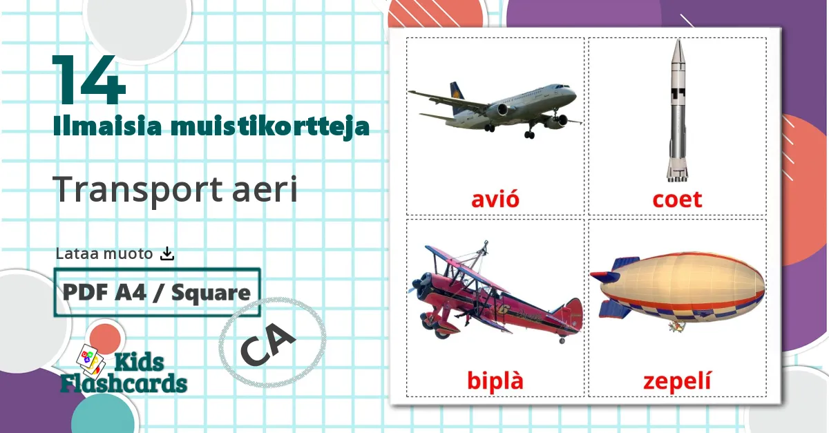 14 Lentokone lasten kuvakortit