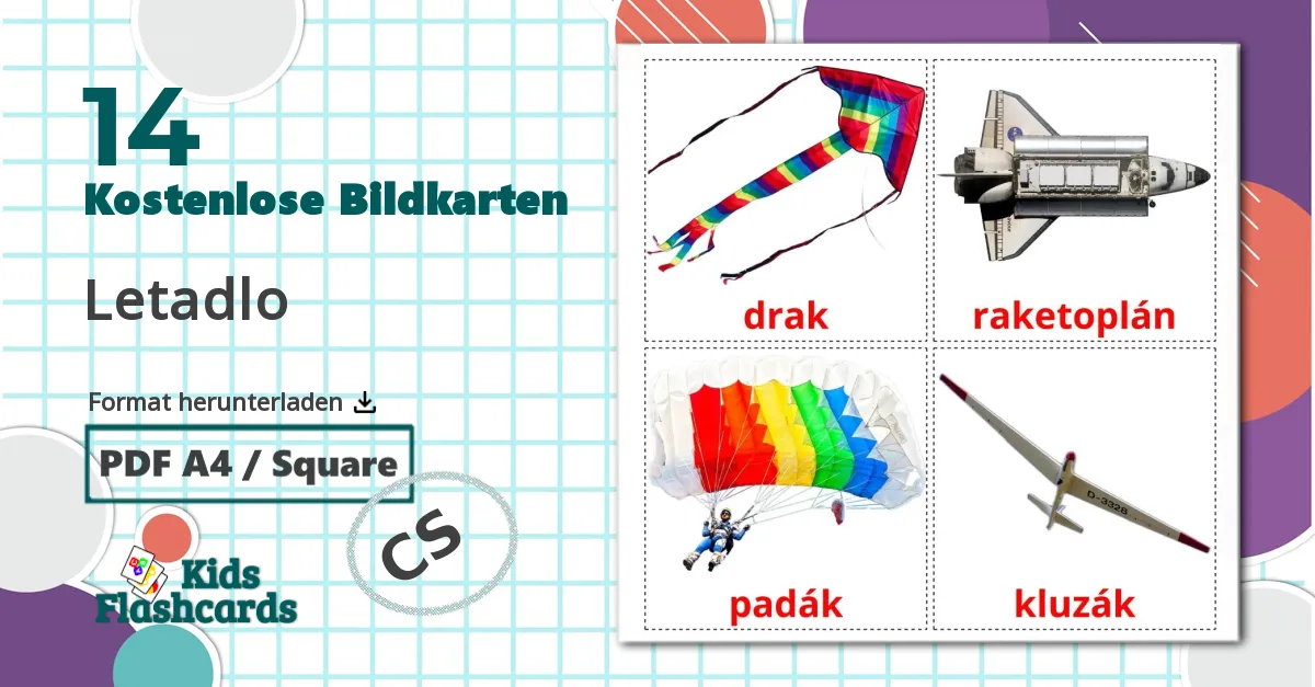 14 Bildkarten für Letadlo