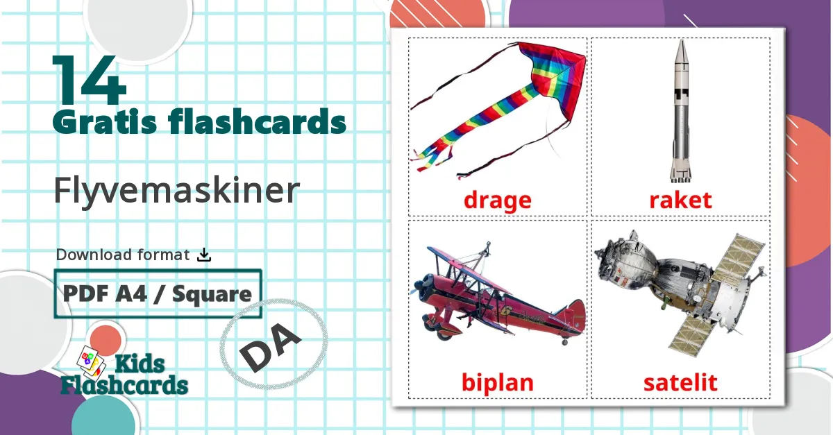 14 Flyvemaskiner billedkort for børn