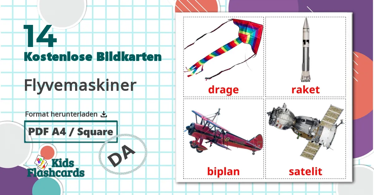 14 Bildkarten für Flyvemaskiner