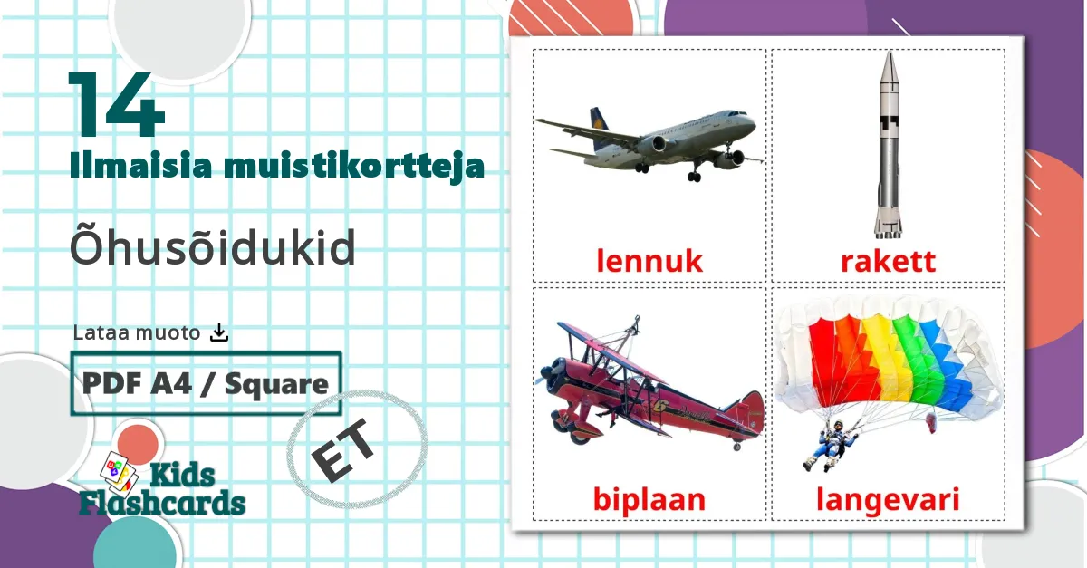 14 Õhusõidukid lasten kuvakortit