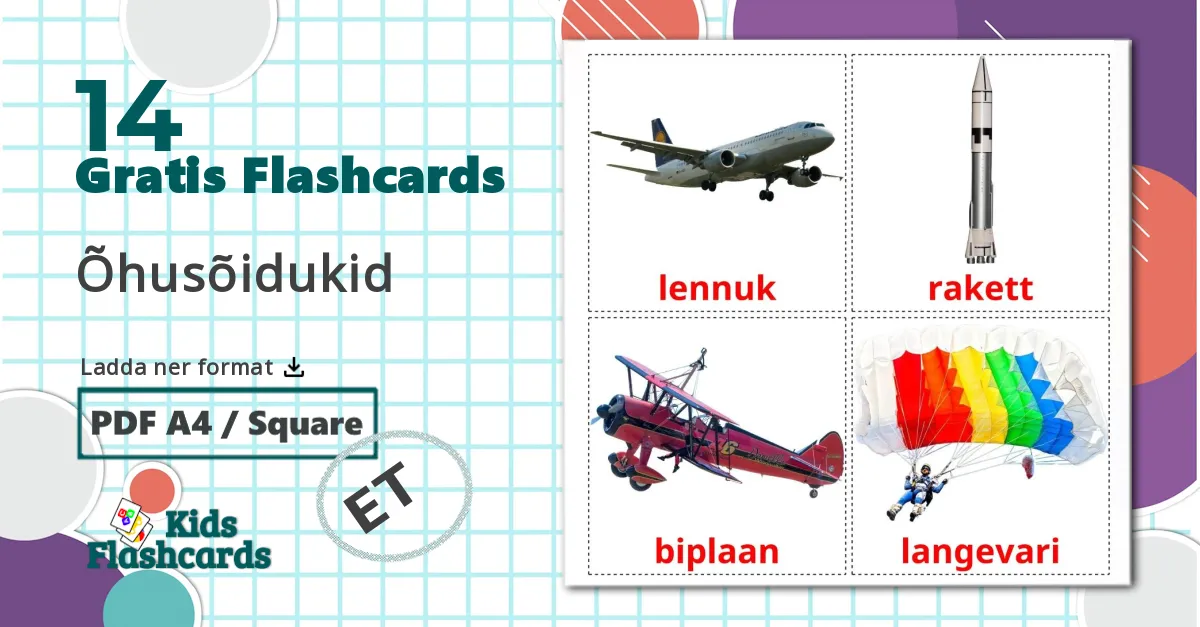 14 Õhusõidukid bildkort för barn