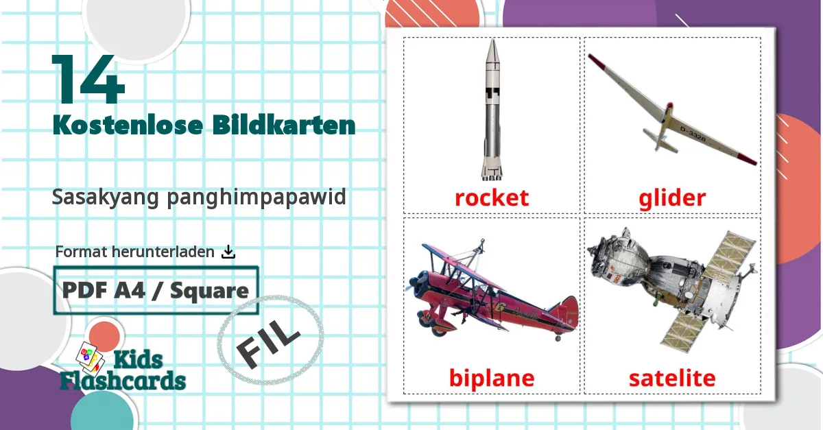 14 Bildkarten für Sasakyang panghimpapawid